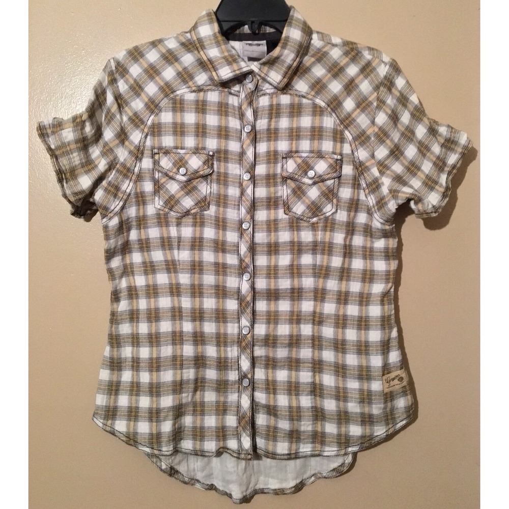 Harley Davidson Genuine Women's Size Medium Pearl Snap Plaid Short Sleeve Shirt